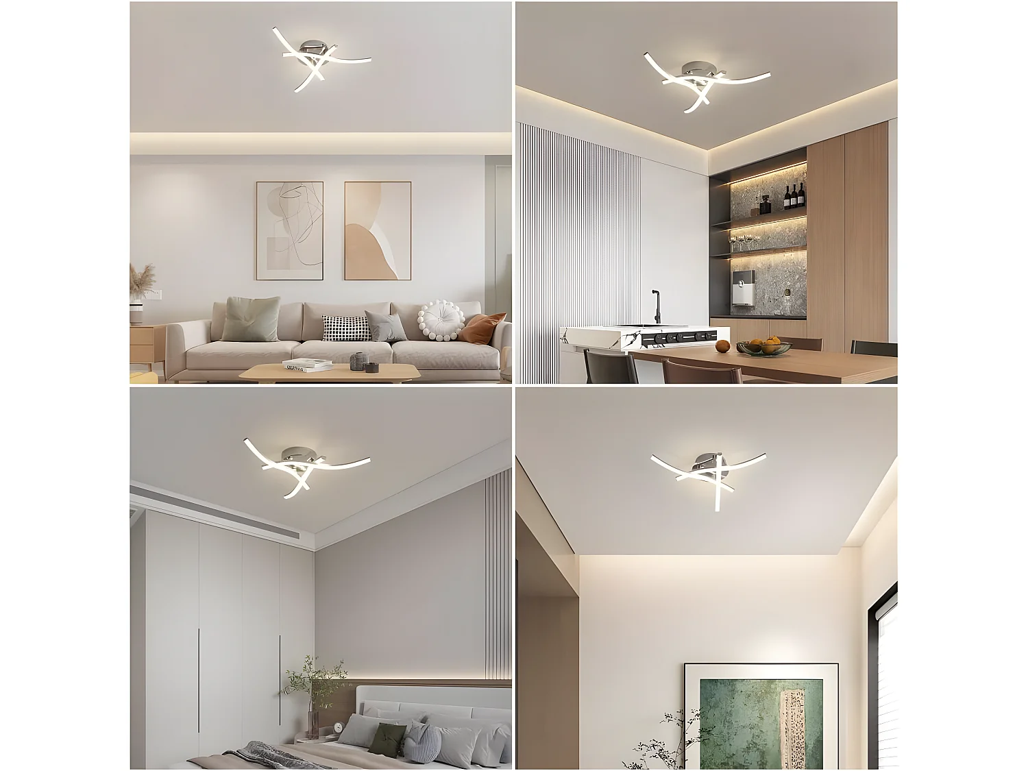 Plafonnier leden forme de vague, argenté,  39 * 39 * 8cm, lumière blanche neutre 4000k