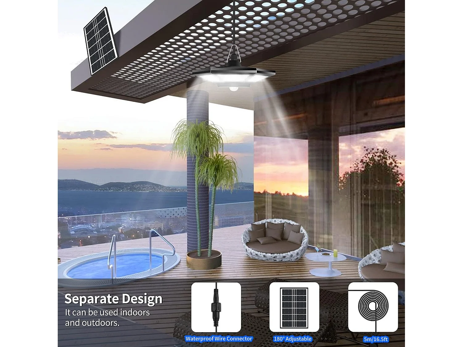 Solar Suspension, Outdoor Solar Lamp, 21*21*11cm, bewegingsdetector, 180leds