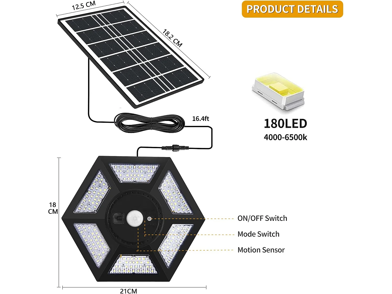 Solar Suspension, Outdoor Solar Lamp, 21*21*11cm, bewegingsdetector, 180leds
