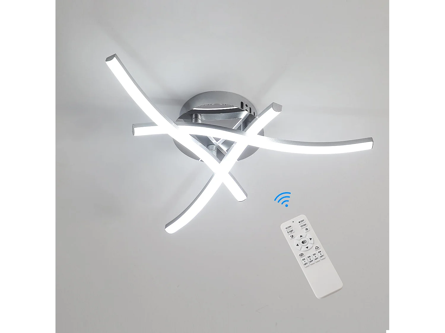 Plafonnier led dimmable design ondulé moderne, argenté, 40 * 40 * 6 CM, avec télécommande, 18w