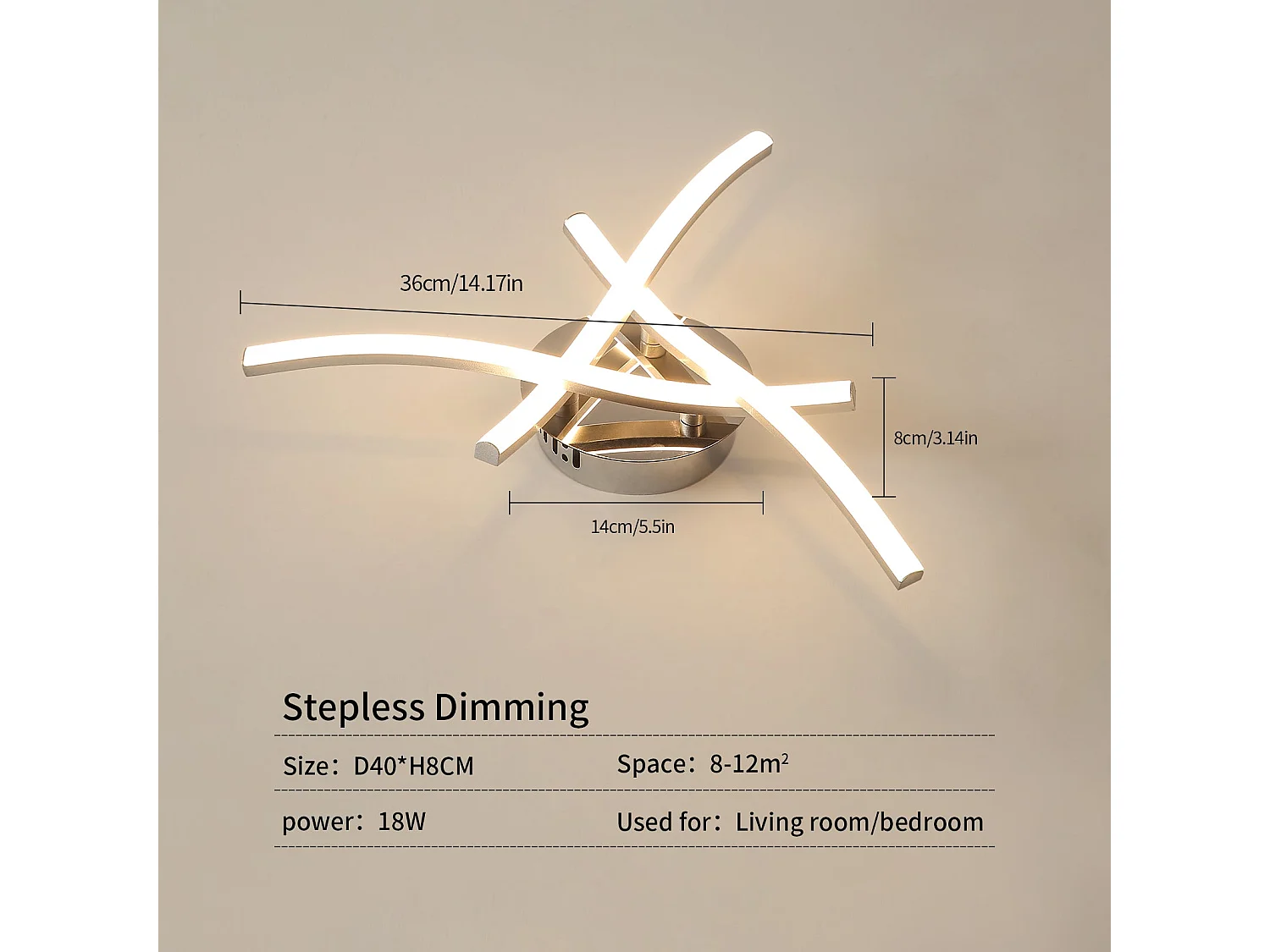 Plafonnier led dimmable design ondulé moderne, argenté, 40 * 40 * 6 CM, avec télécommande, 18w
