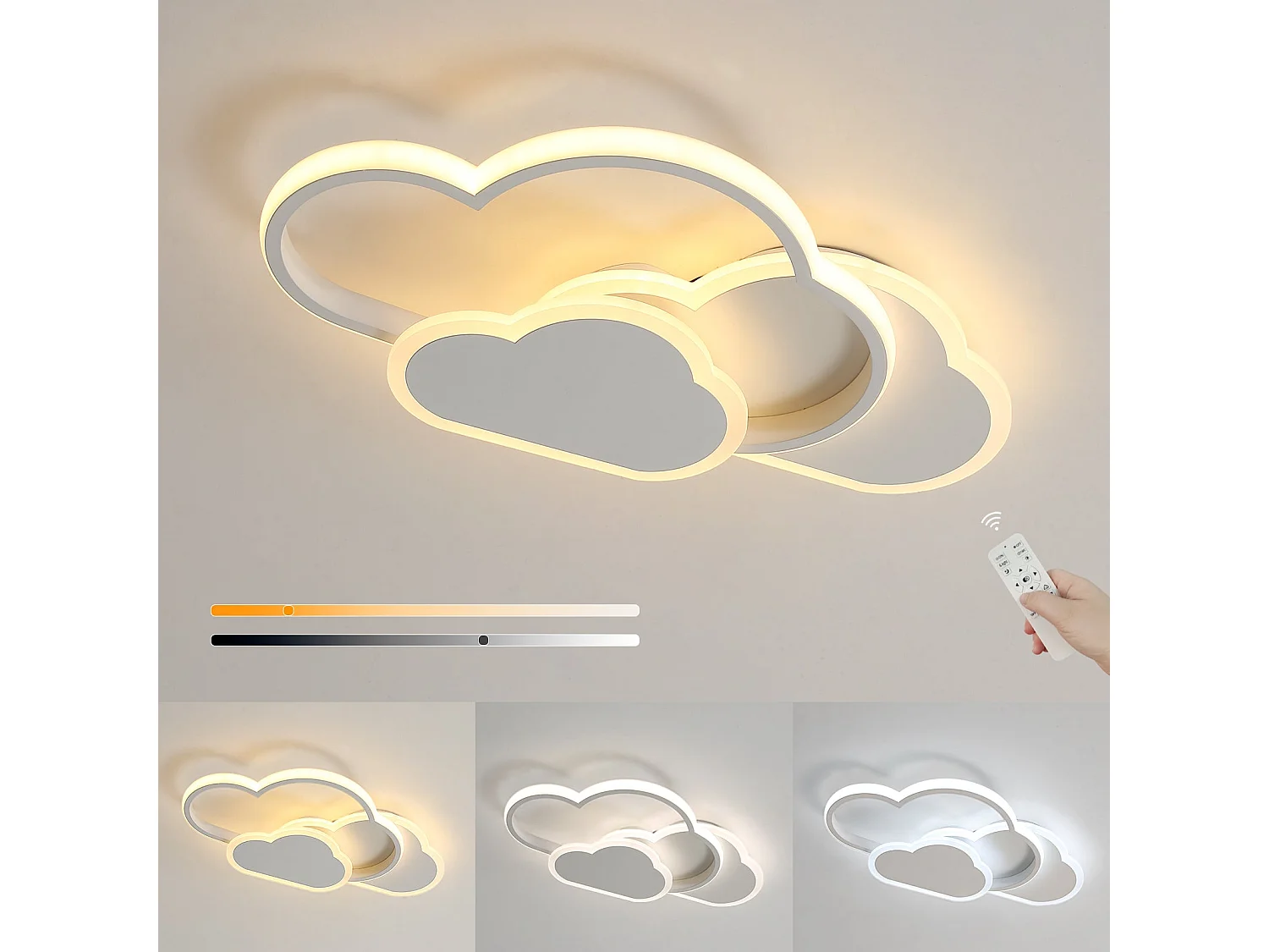 Plafonnier nuage 32w led créatif avec dimmable télécommande,  45 * 24 * 6cm, blanc, 3000-6500k