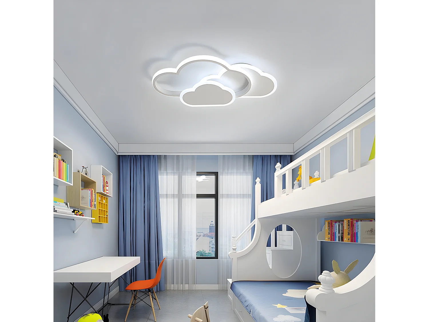Plafonnier nuage 32w led créatif avec dimmable télécommande,  45 * 24 * 6cm, blanc, 3000-6500k
