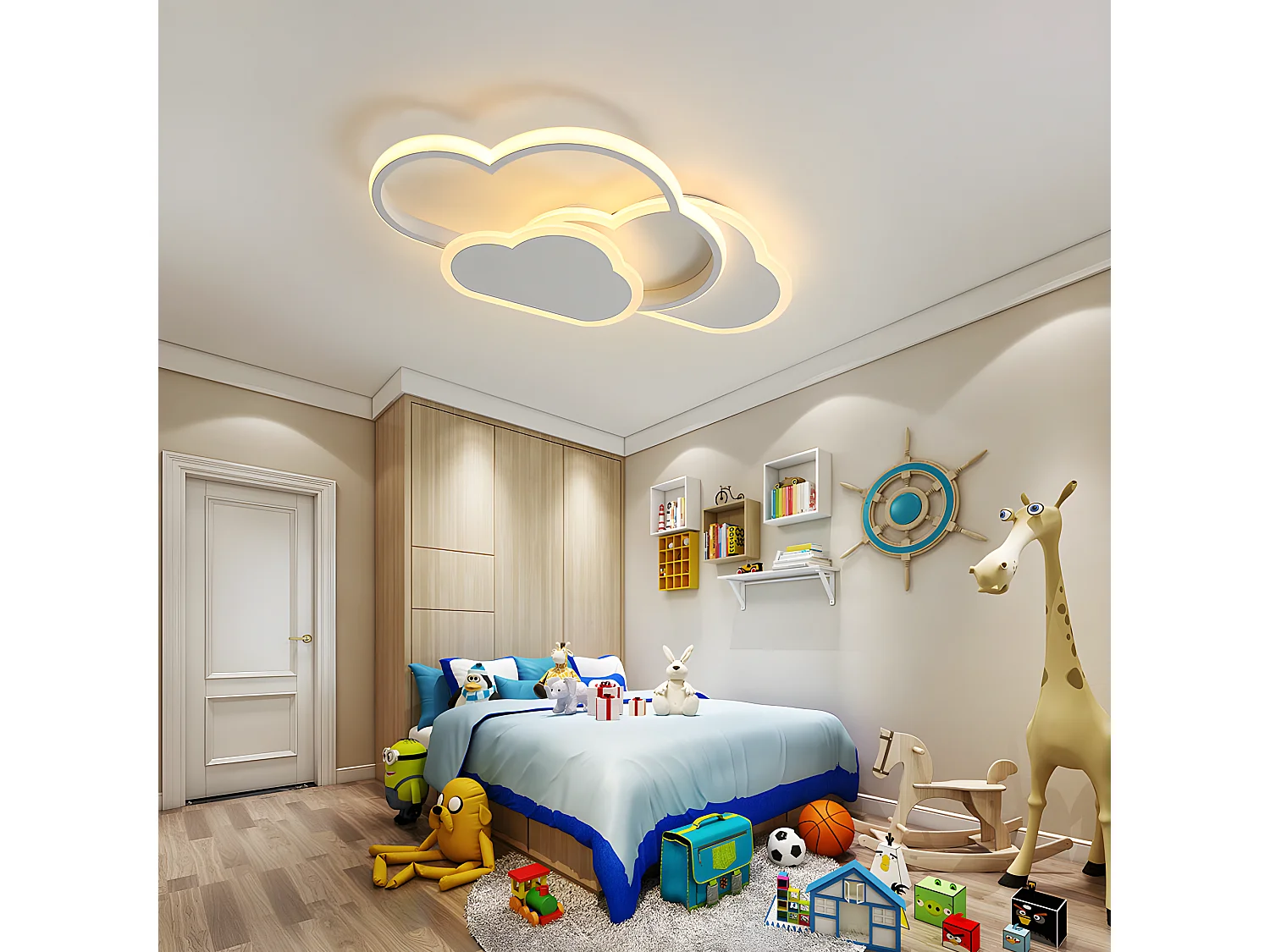 Plafonnier nuage 32w led créatif avec dimmable télécommande,  45 * 24 * 6cm, blanc, 3000-6500k