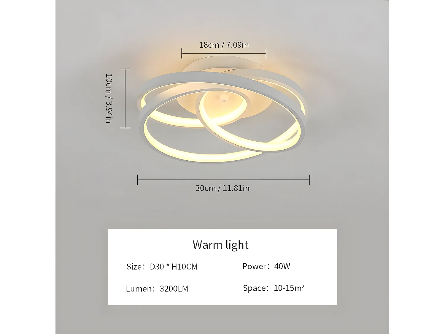 Plafonnier led design moderne rond, 30*10cm, blanc, 40w pour salon chambre, lumière chaud