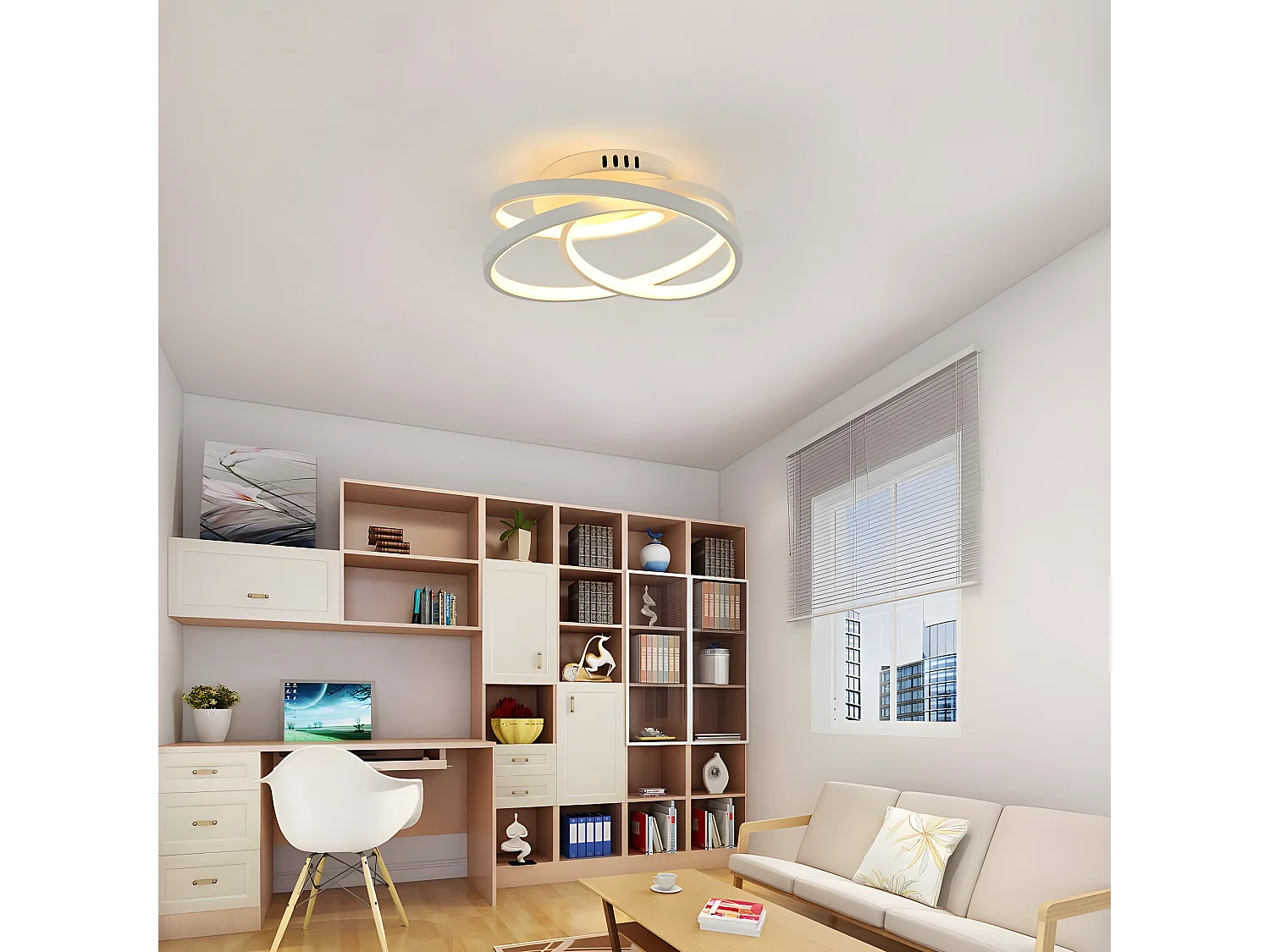 Plafonnier led design moderne rond, 30*10cm, blanc, 40w pour salon chambre, lumière chaud