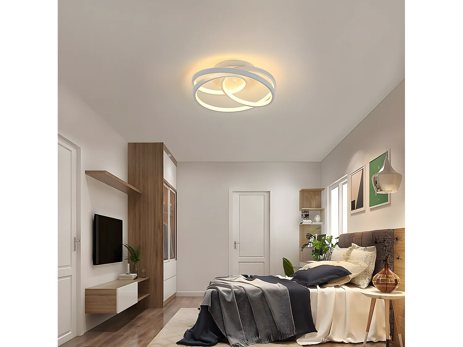 Plafonnier led design moderne rond, 30*10cm, blanc, 40w pour salon chambre, lumière chaud