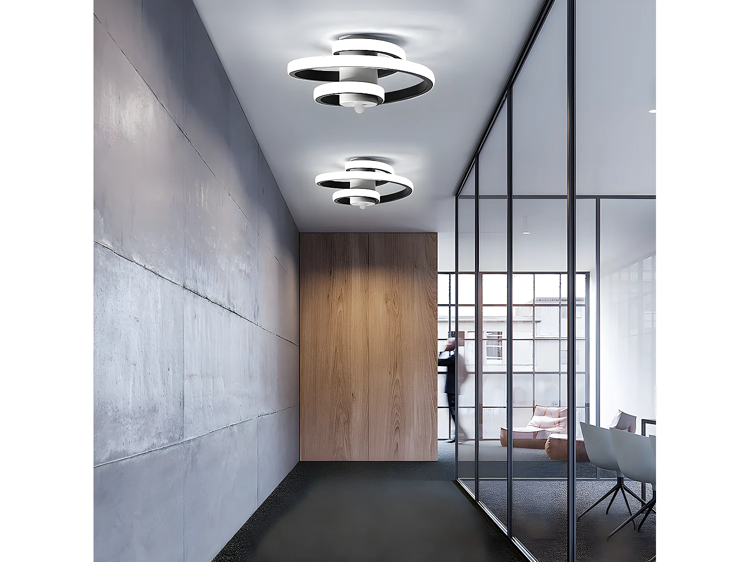 Luz de techo LED moderna Diseño creativo de 24 W en forma de espiral, 23*21*10 cm, iluminación negra y blanca fría