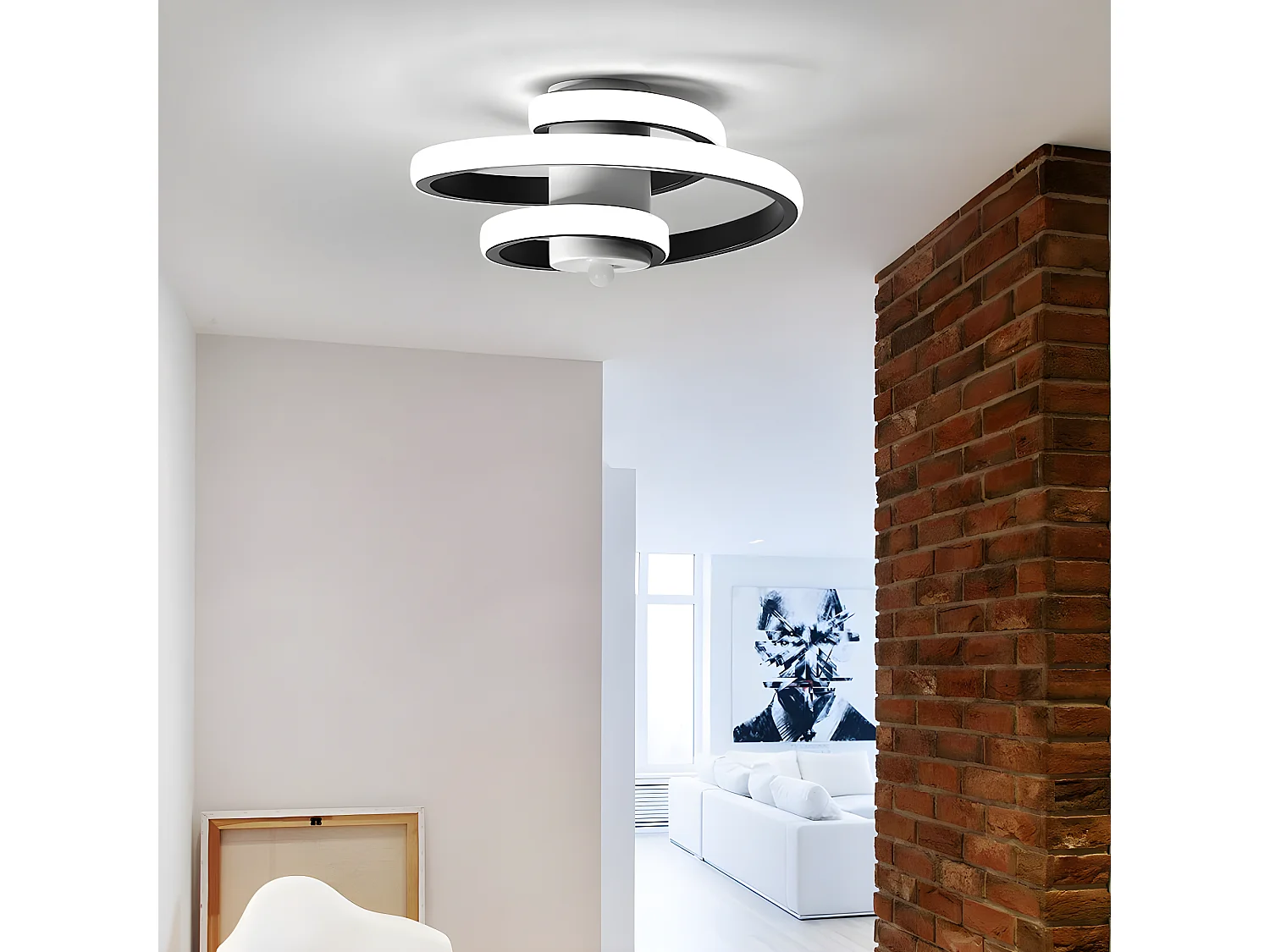 Luz de techo LED moderna Diseño creativo de 24 W en forma de espiral, 23*21*10 cm, iluminación negra y blanca fría