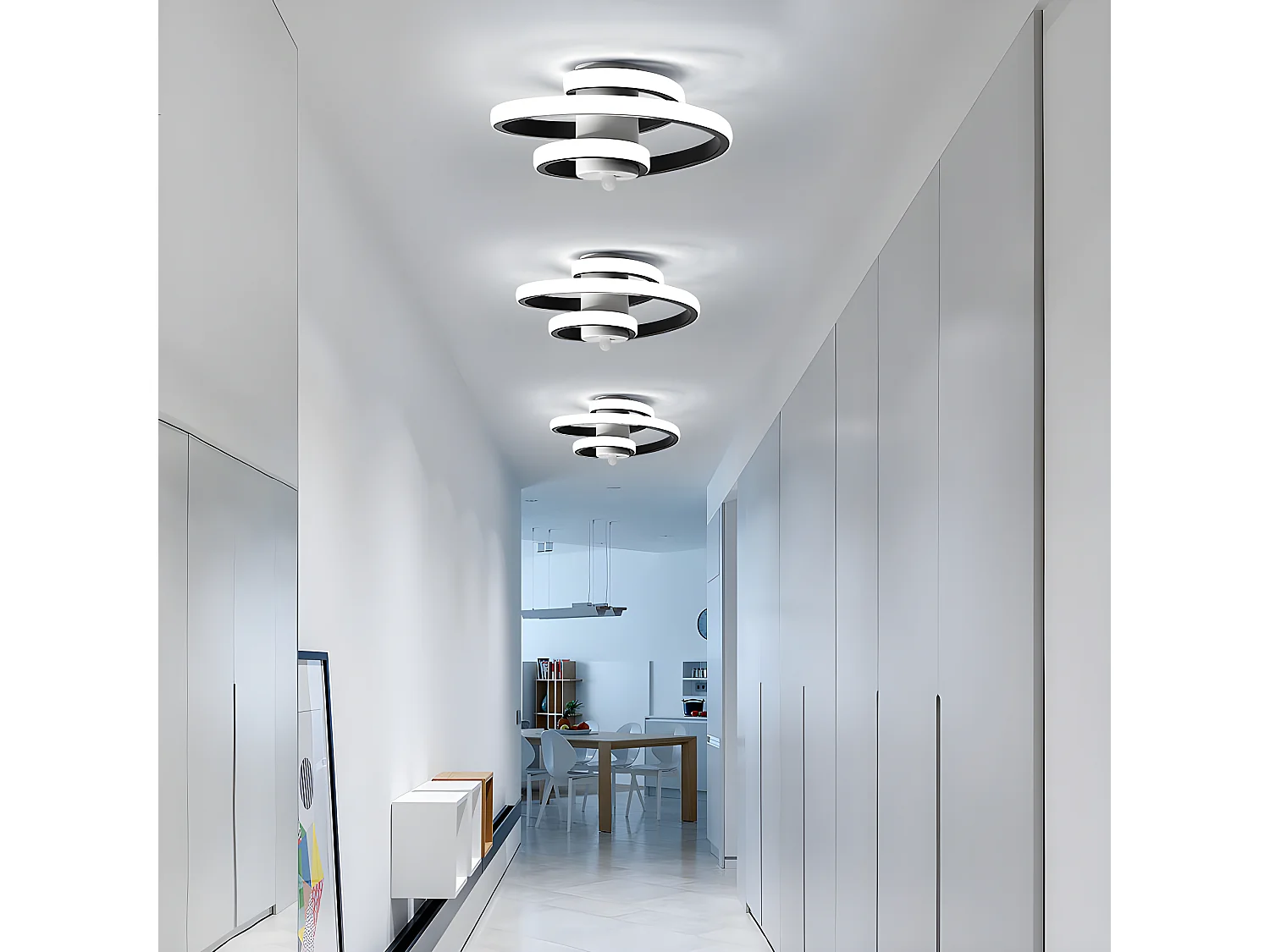 Luz de techo LED moderna Diseño creativo de 24 W en forma de espiral, 23*21*10 cm, iluminación negra y blanca fría