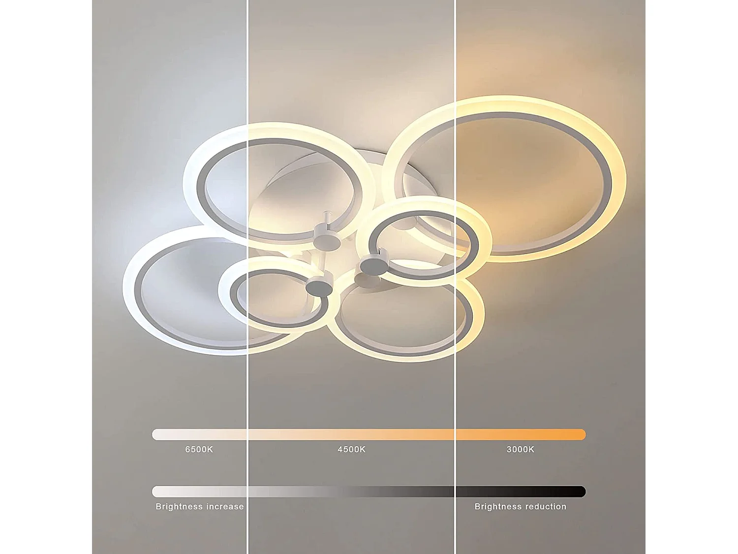 Plafonnier led dimmable avec télécommande moderne à 6 anneaux,  L78*W50*H17, blanc, 76w