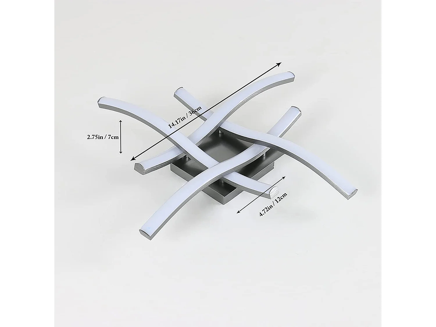 Plafonnier led design incurvé moderne, argenté, 46*46*7cm, lumière blanc froid