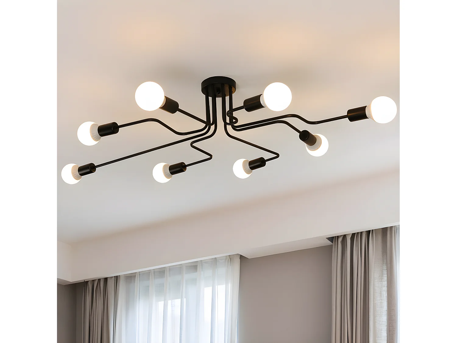 Plafonnier industriel noir E27,  120*70*17cm, noir, lutres en metal, sans ampoules