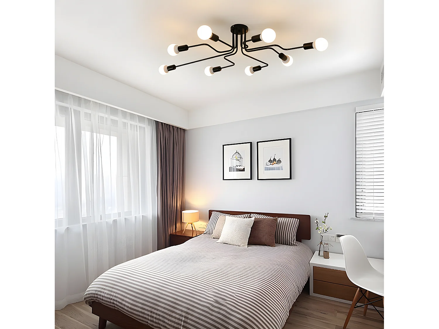 Plafonnier industriel noir E27,  120*70*17cm, noir, lutres en metal, sans ampoules