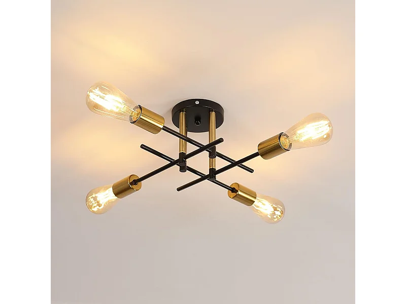 Plafonnier industriel vintage E27, 44*15cm, noir or, en metal, sans ampoules