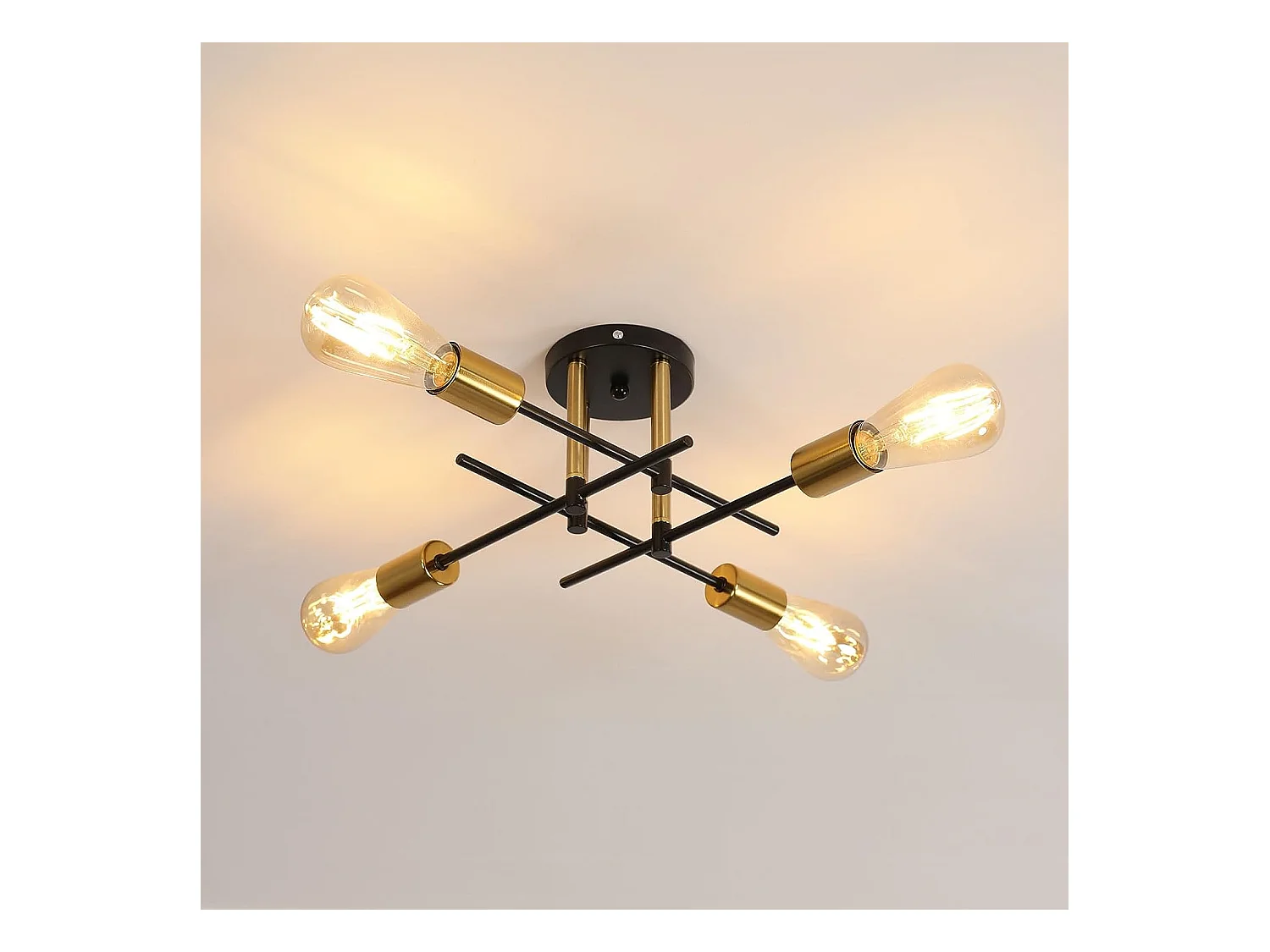 Plafonnier industriel vintage E27, 44*15cm, noir or, en metal, sans ampoules