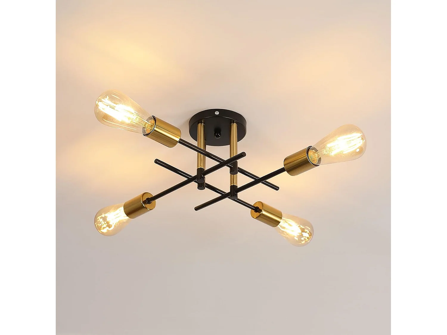 Plafonnier industriel vintage E27, 44*15cm, noir or, en metal, sans ampoules