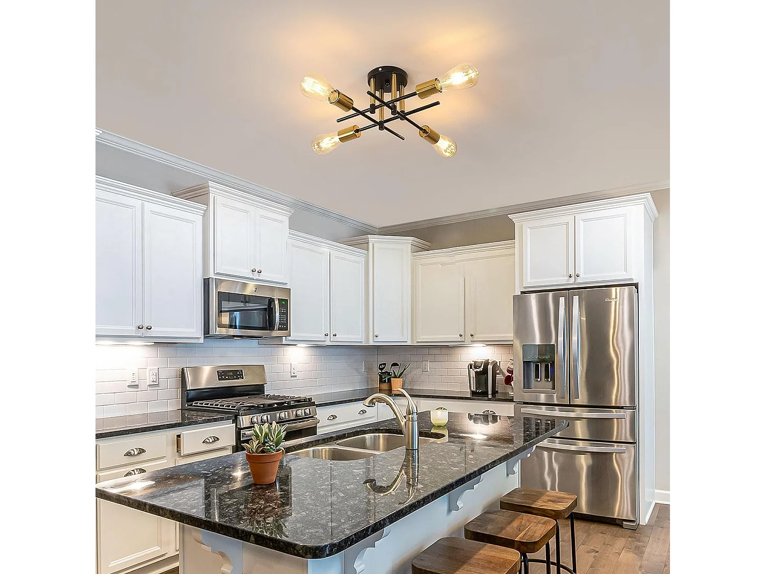 Plafonnier industriel vintage E27, 44*15cm, noir or, en metal, sans ampoules