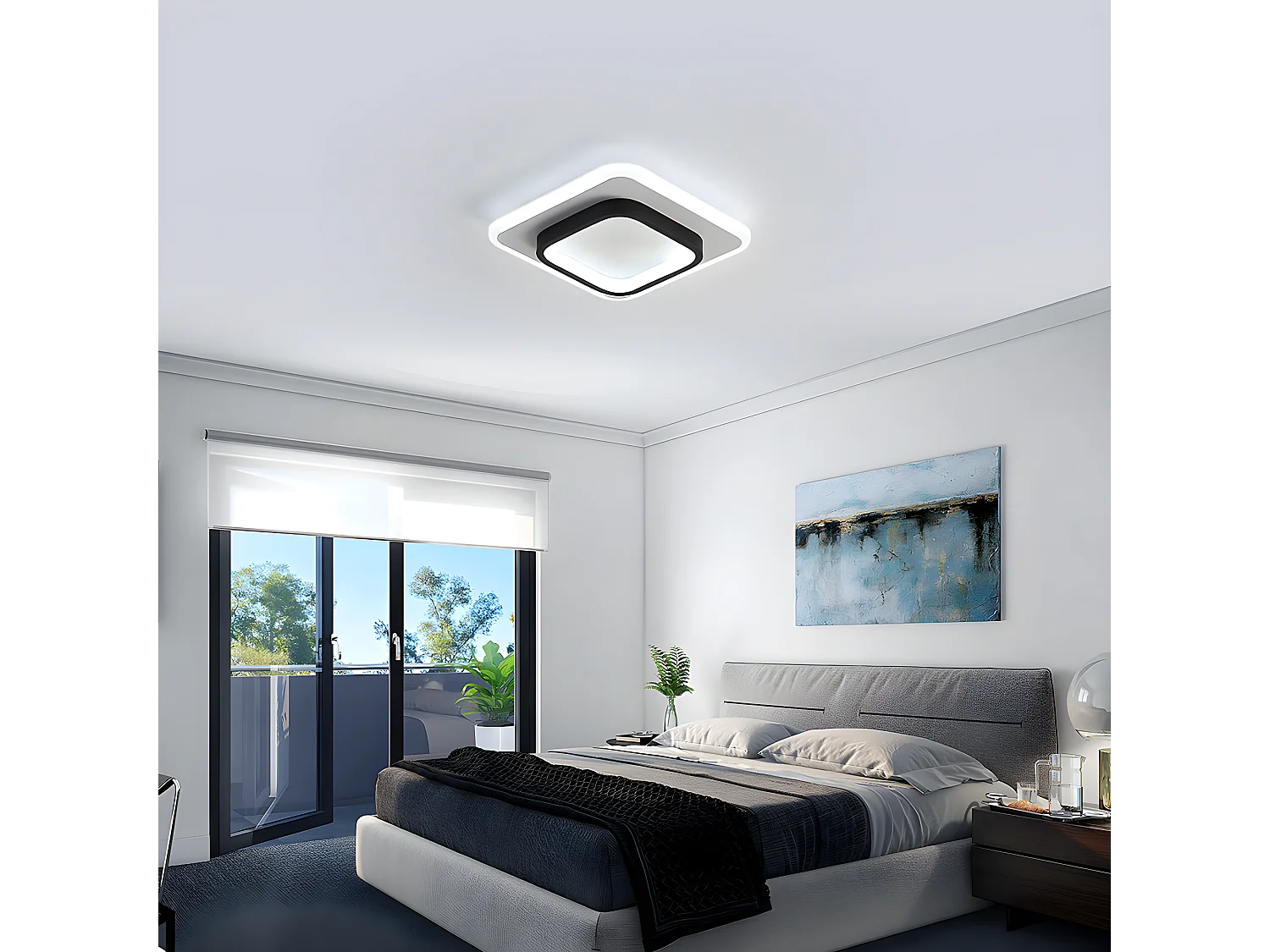 Plafonnier led moderne, carré, blanc noir, 24x24x5cm, mode en acrylique 24w