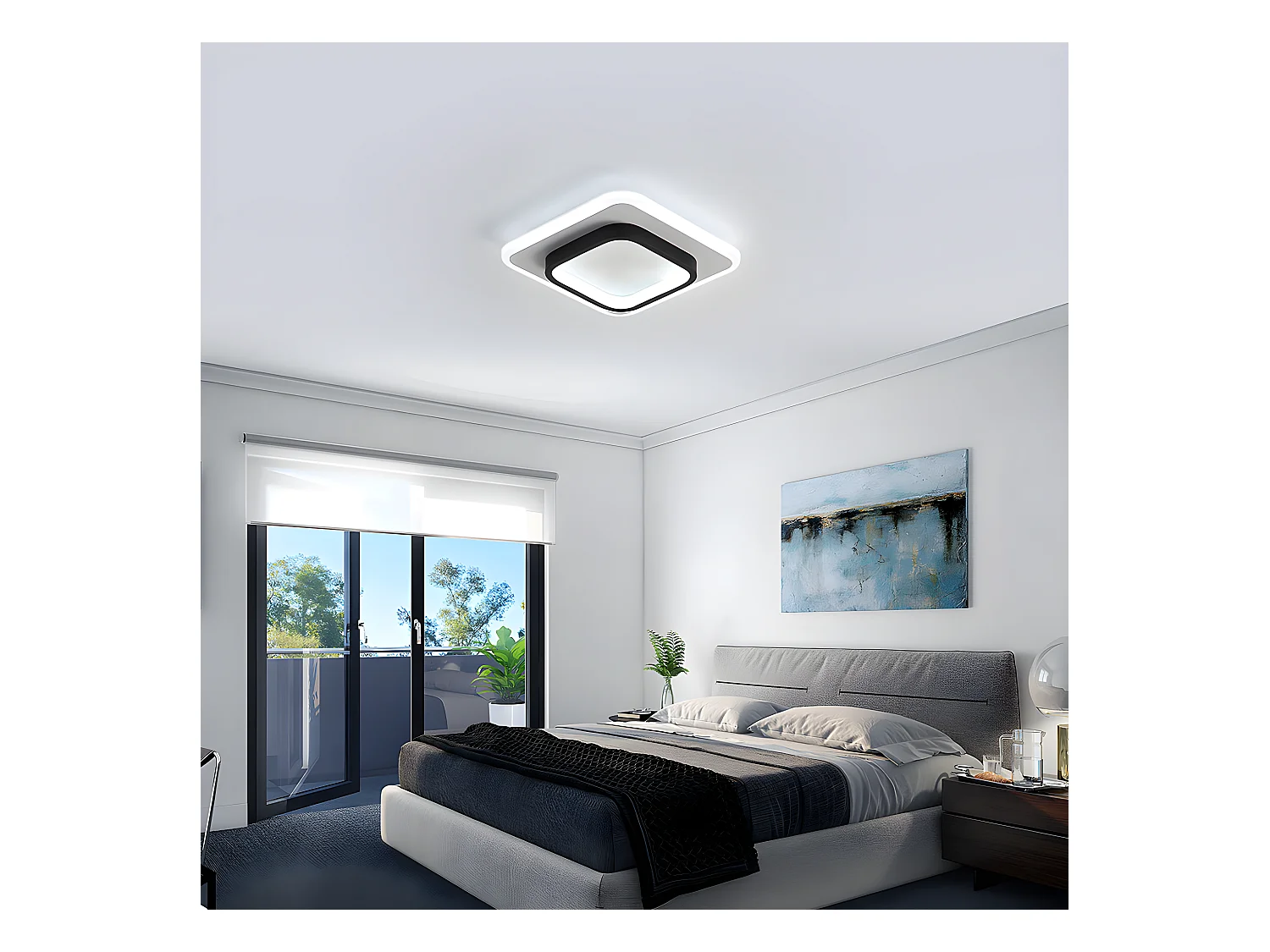 Moderne LED-Deckenleuchte, quadratisch, Schwarz-Weiß, 24 x 24 x 5 cm, 24 W, Acryl-Modus