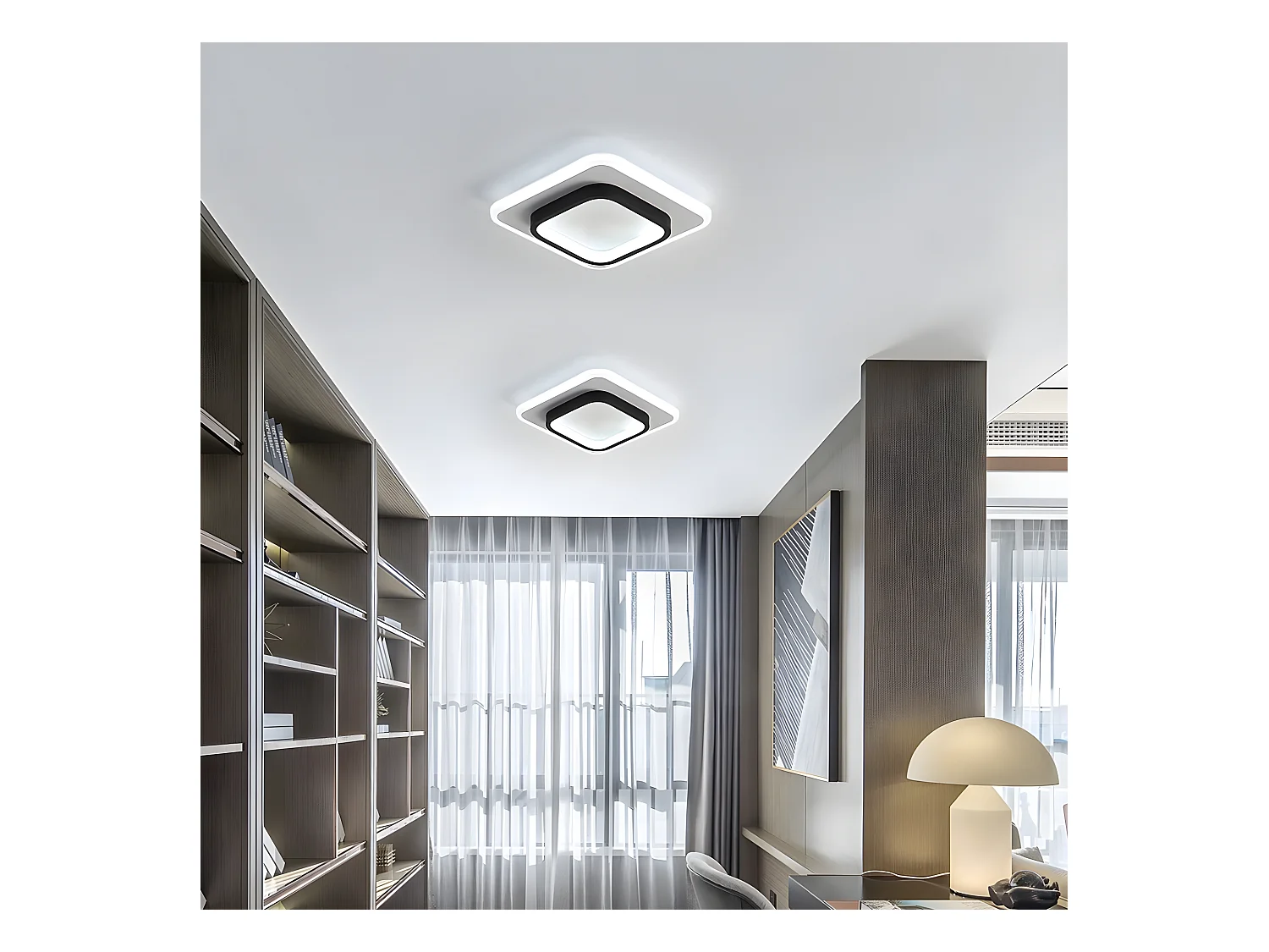 Moderne LED-Deckenleuchte, quadratisch, Schwarz-Weiß, 24 x 24 x 5 cm, 24 W, Acryl-Modus