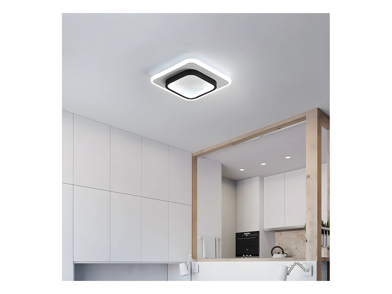 Moderne LED-Deckenleuchte, quadratisch, Schwarz-Weiß, 24 x 24 x 5 cm, 24 W, Acryl-Modus