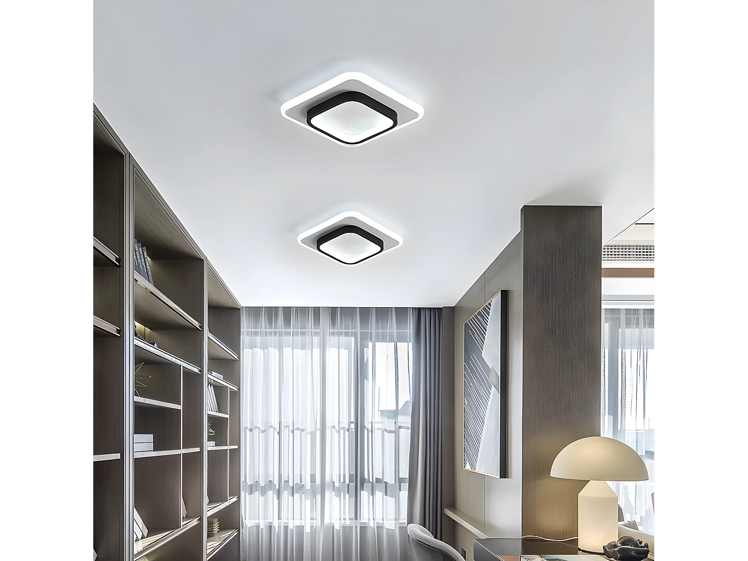 Plafonnier led moderne, carré, blanc noir, 24x24x5cm, mode en acrylique 24w