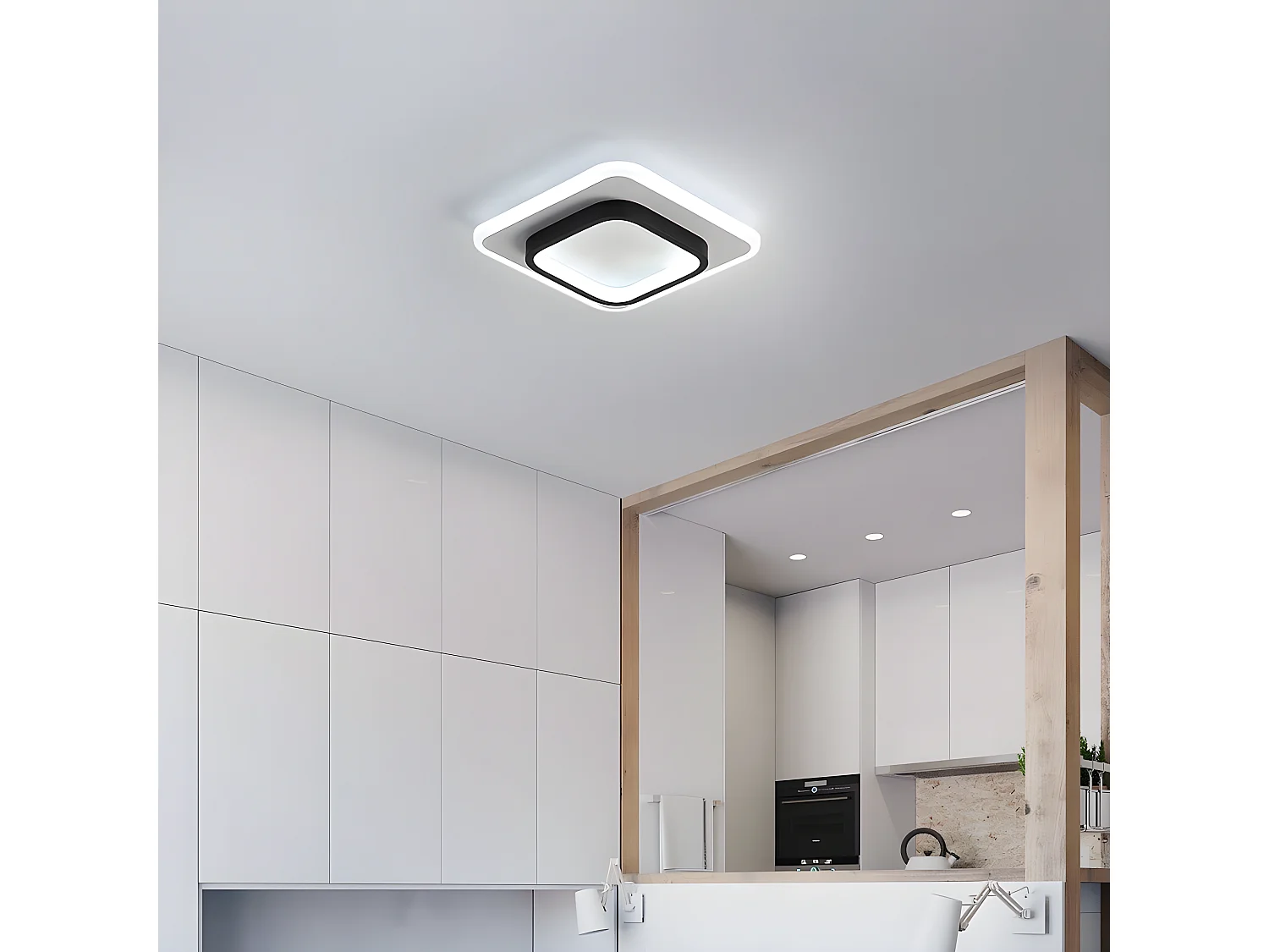 Plafonnier led moderne, carré, blanc noir, 24x24x5cm, mode en acrylique 24w