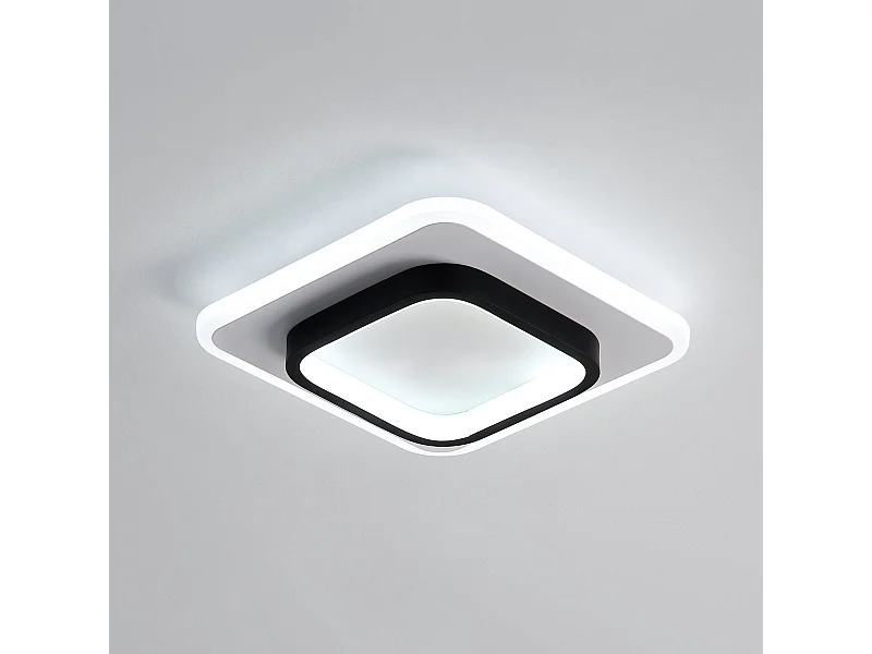 Plafonnier led moderne, carré, blanc noir, 24x24x5cm, mode en acrylique 24w
