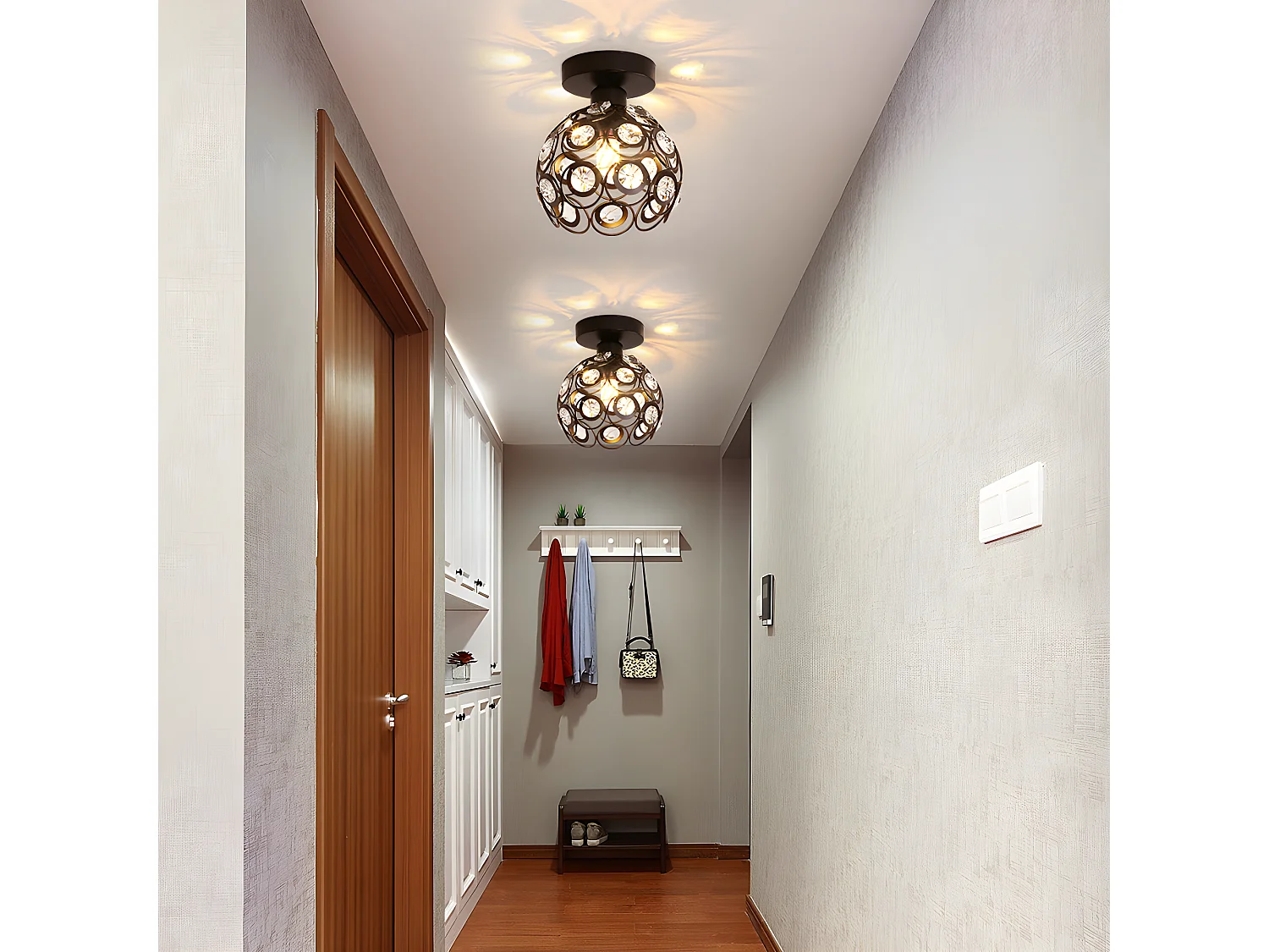 Plafonnier moderne mini lustre en cristal E27, 18*18*20cm, sans ampoules
