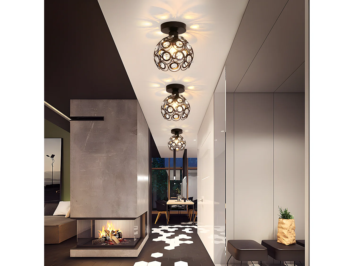 Plafonnier moderne mini lustre en cristal E27, 18*18*20cm, sans ampoules