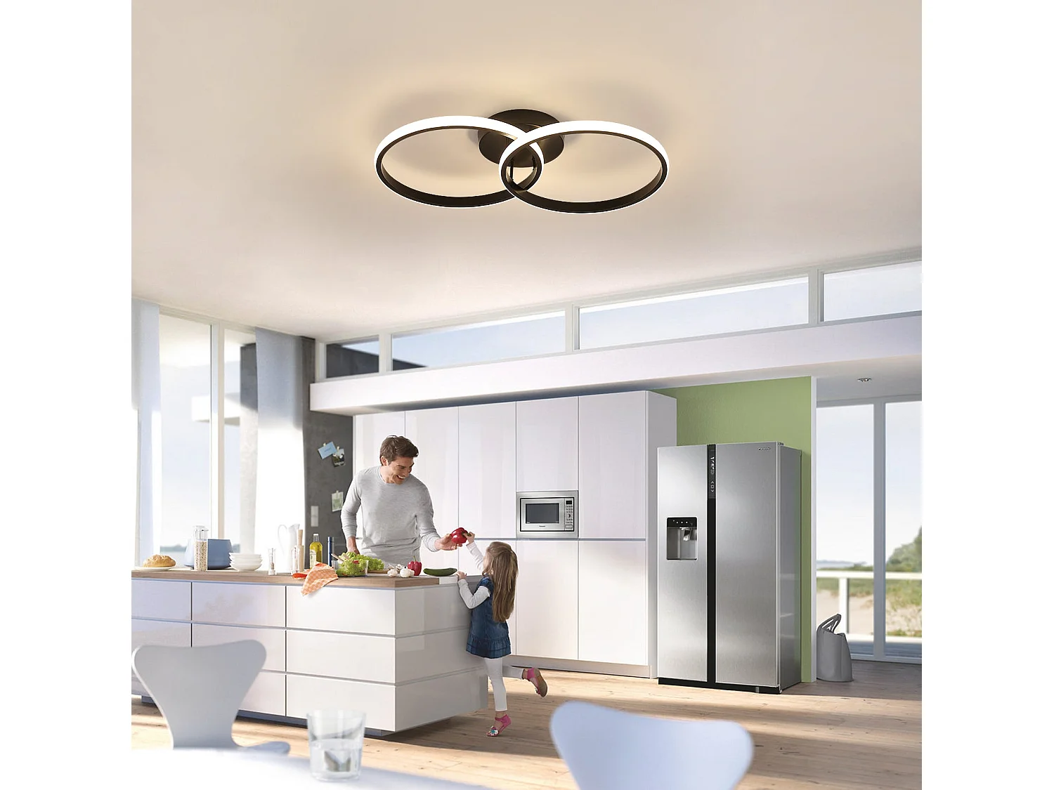 Plafonnier LED moderne double anneau, noir,  54*31*9cm, 42w, lumière blanc neutre