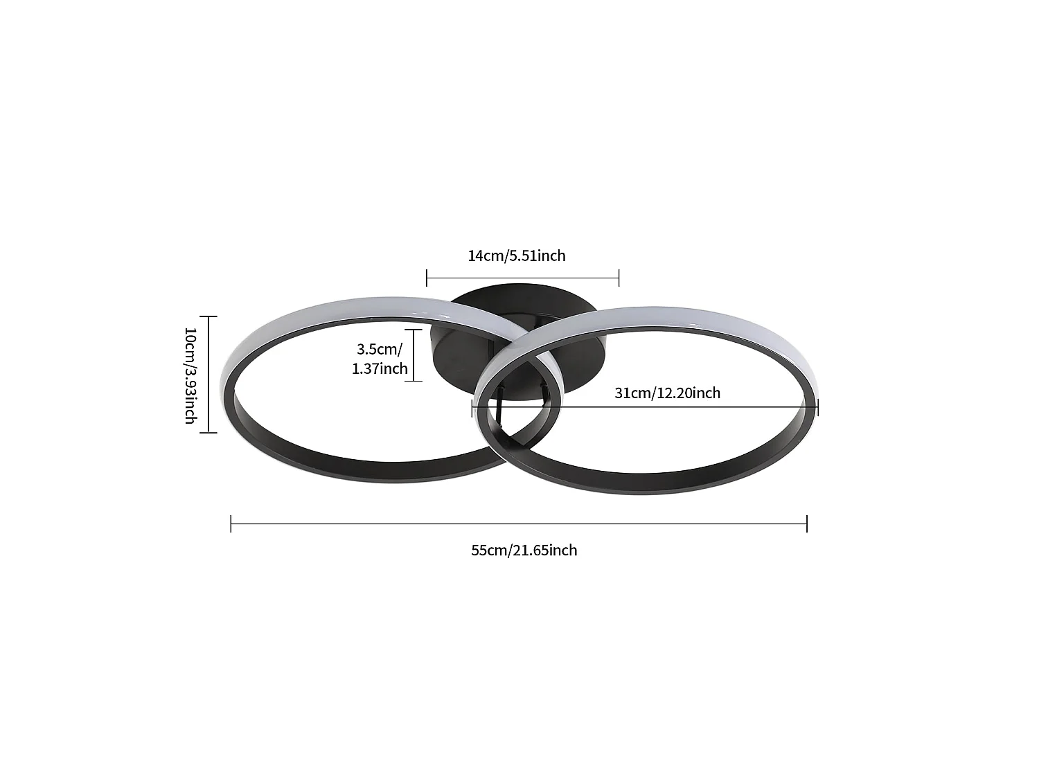 Plafonnier LED moderne double anneau, noir,  54*31*9cm, 42w, lumière blanc neutre