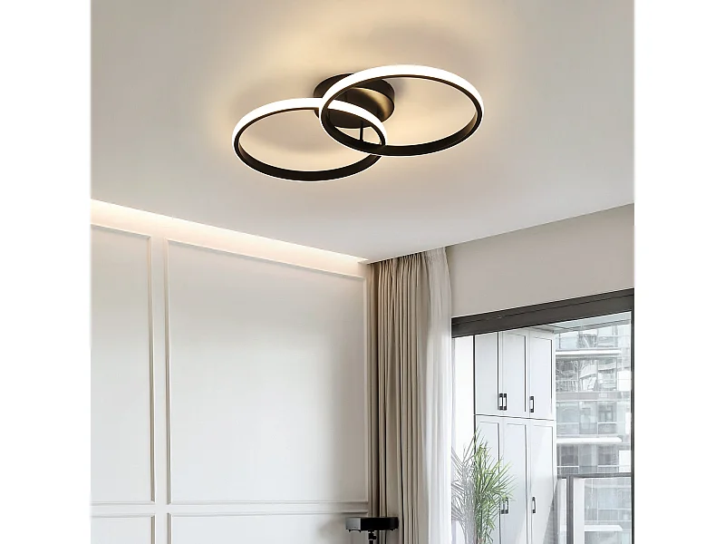 Plafonnier LED moderne double anneau, noir,  54*31*9cm, 42w, lumière blanc neutre