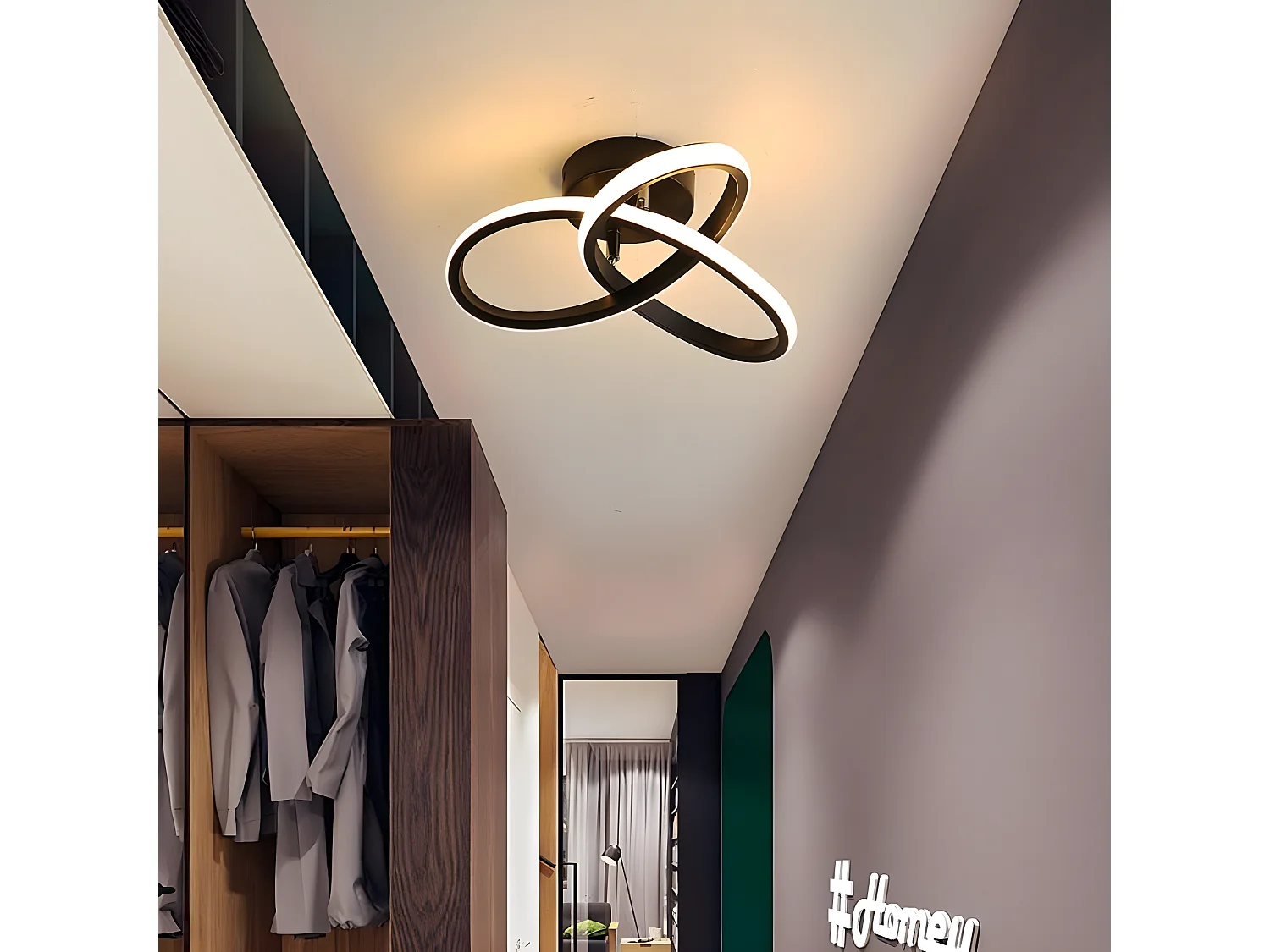 Plafonnier led moderne, noir, 25*10cm, 22w 2500lm, lumière blanc chaud