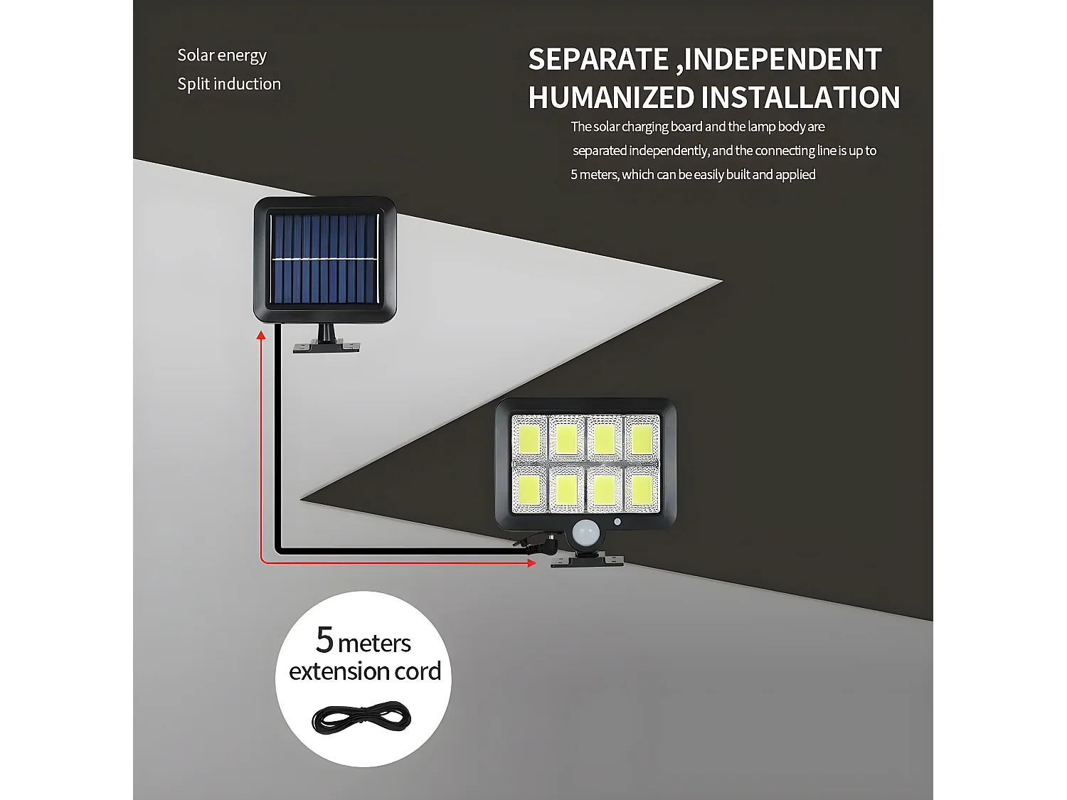 Lampe solaire extérieur, 15*11*5cm, avec detecteur de mouvement, lampe de sécurité
