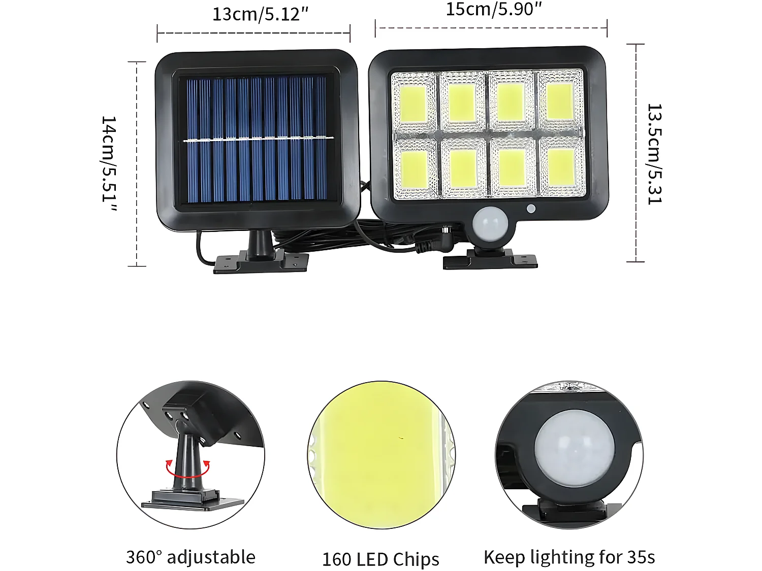 Lampe solaire extérieur, 15*11*5cm, avec detecteur de mouvement, lampe de sécurité