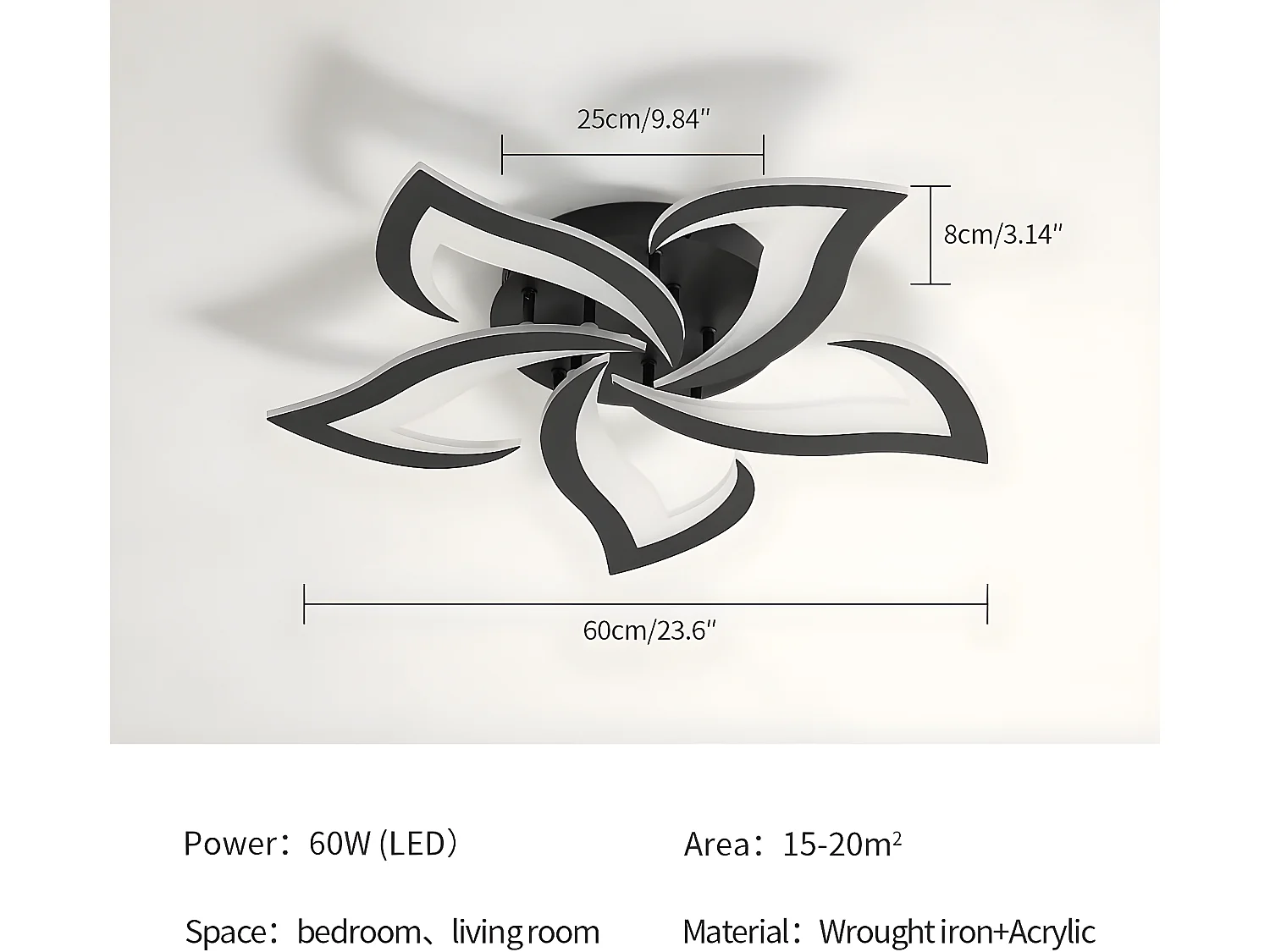 Luz de techo LED moderna 60W Pétalos creativos Diseño, 60*60*8cm, en acrílico, luz cálida
