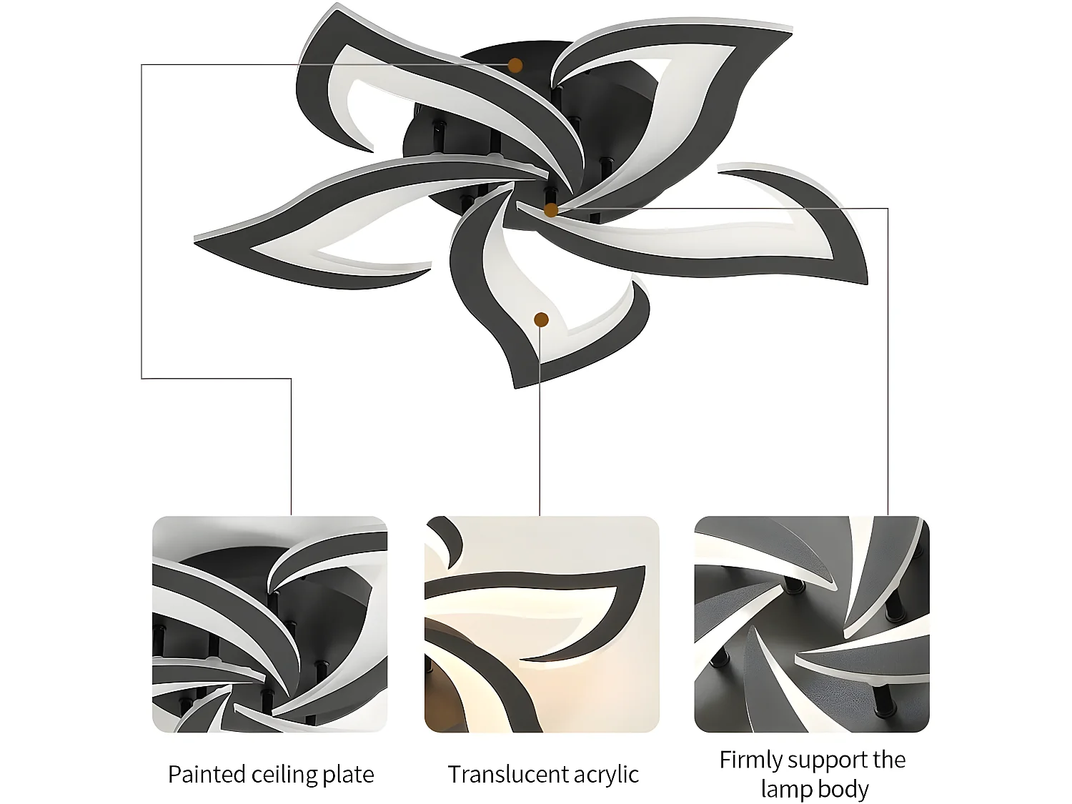 Luz de techo LED moderna 60W Pétalos creativos Diseño, 60*60*8cm, en acrílico, luz cálida