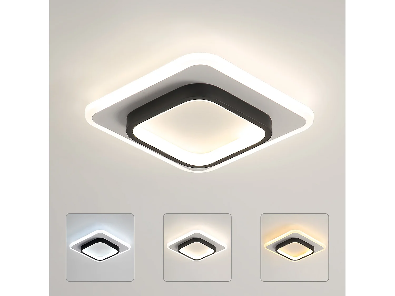 Plafonnier led nordique 20w dimmable,  24x24x5cm, noir blanc, pour couloirs salon chambre