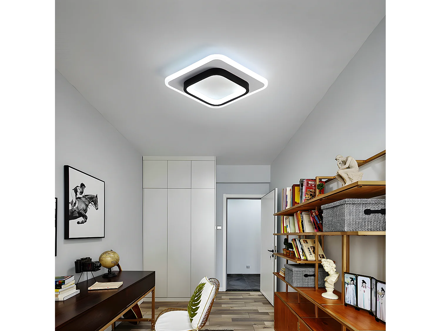 Plafonnier led nordique 20w dimmable,  24x24x5cm, noir blanc, pour couloirs salon chambre