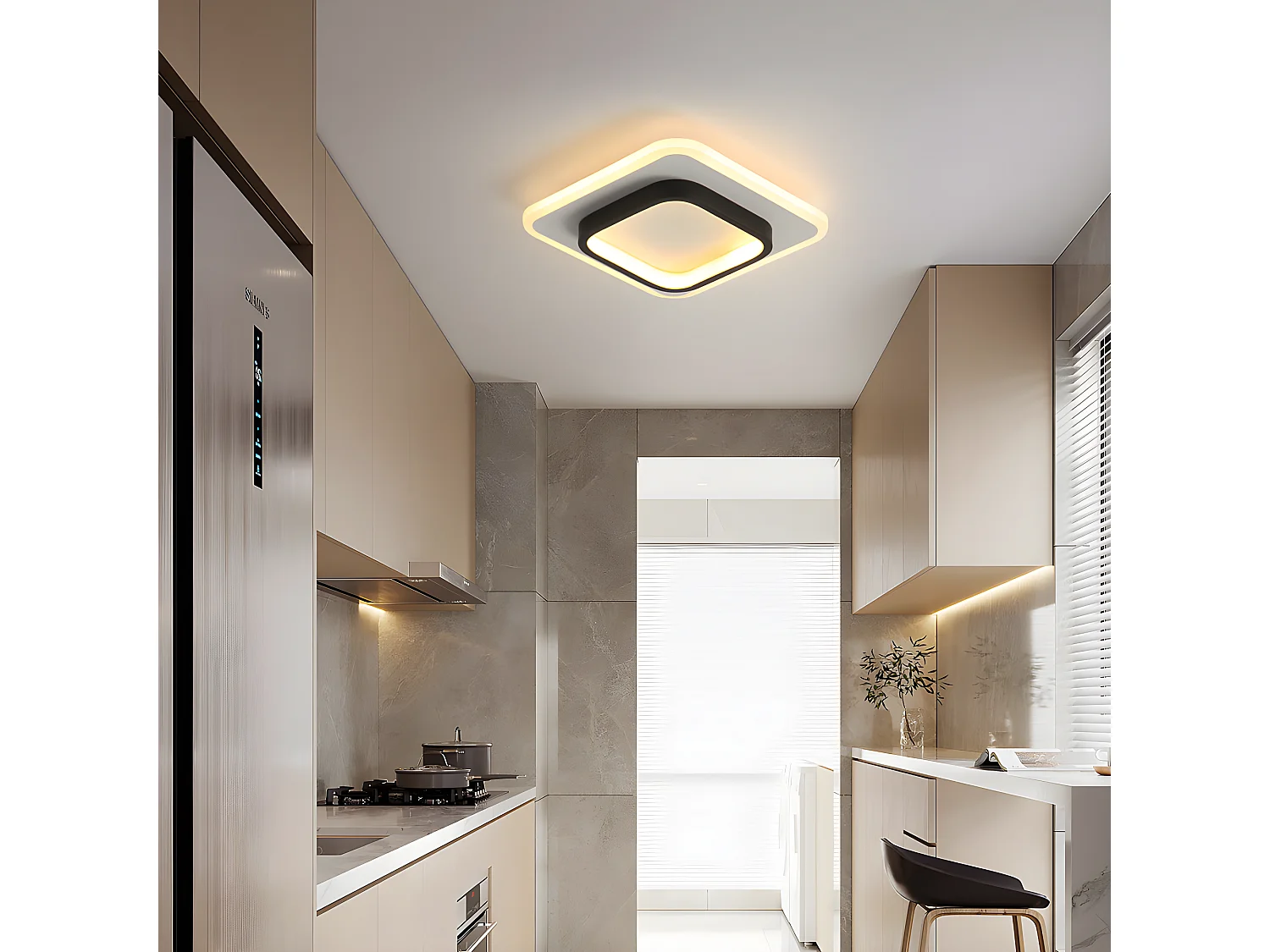 Plafonnier led nordique 20w dimmable,  24x24x5cm, noir blanc, pour couloirs salon chambre