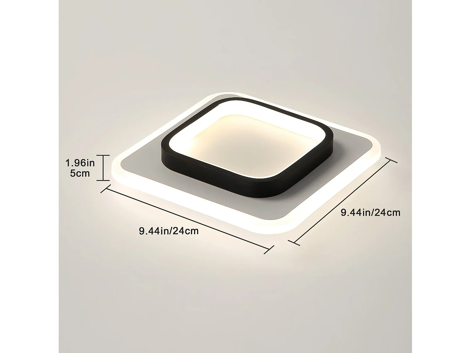 Plafonnier led nordique 20w dimmable,  24x24x5cm, noir blanc, pour couloirs salon chambre