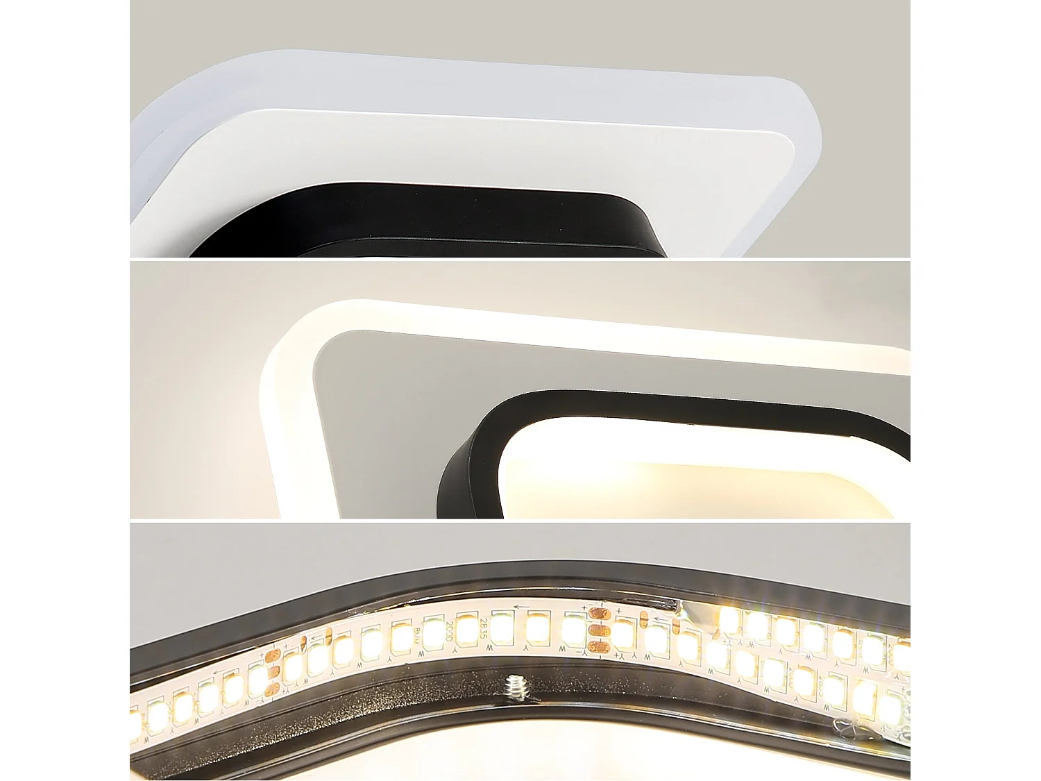 Plafonnier led nordique 20w dimmable,  24x24x5cm, noir blanc, pour couloirs salon chambre