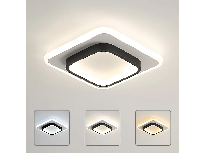 Plafonnier led nordique 20w dimmable,  24x24x5cm, noir blanc, pour couloirs salon chambre