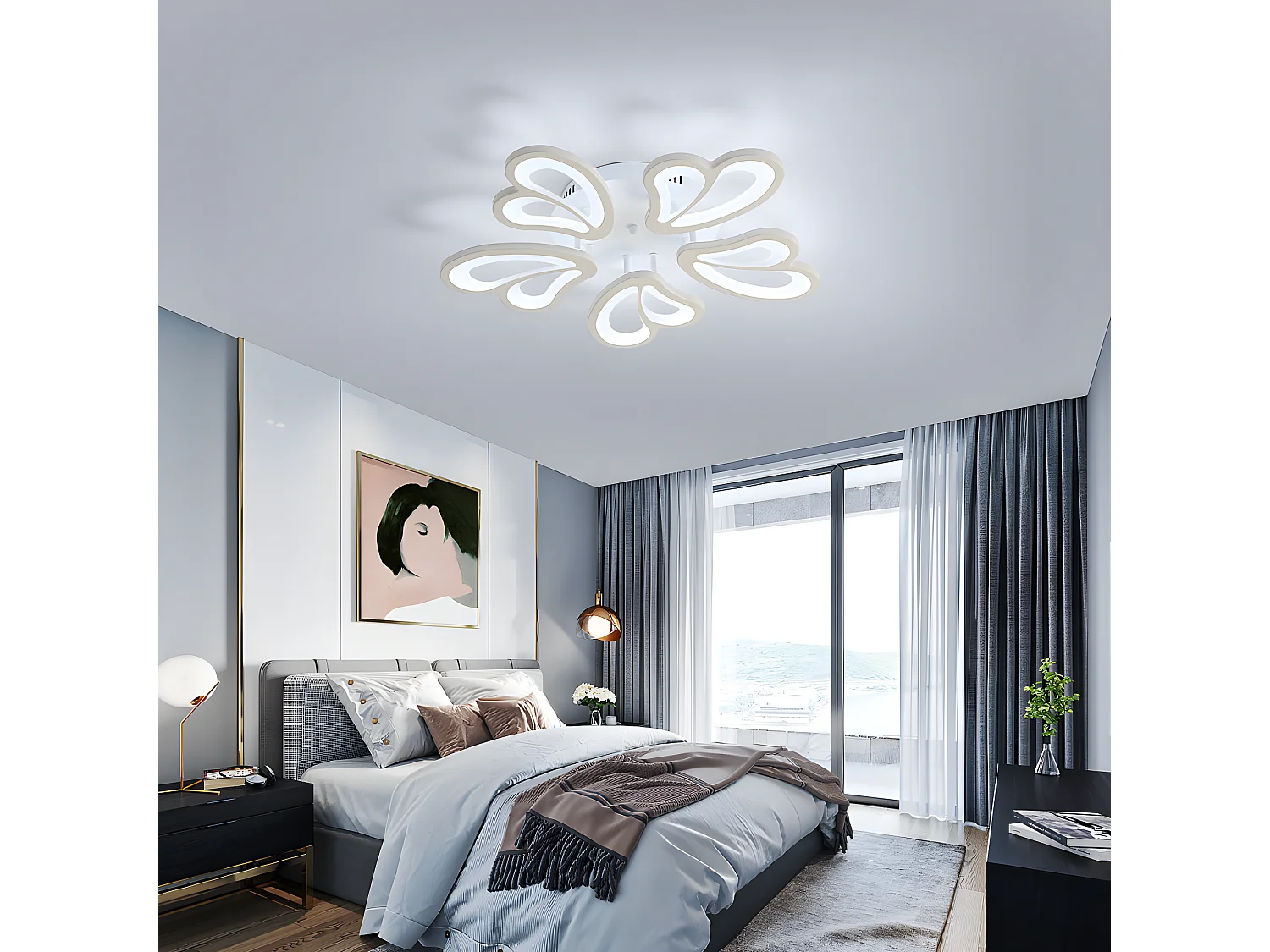 Plafonnier led 70w lustre créatif forme de fleur,  60 * 60 * 9cm,  en acrylique, dimmable
