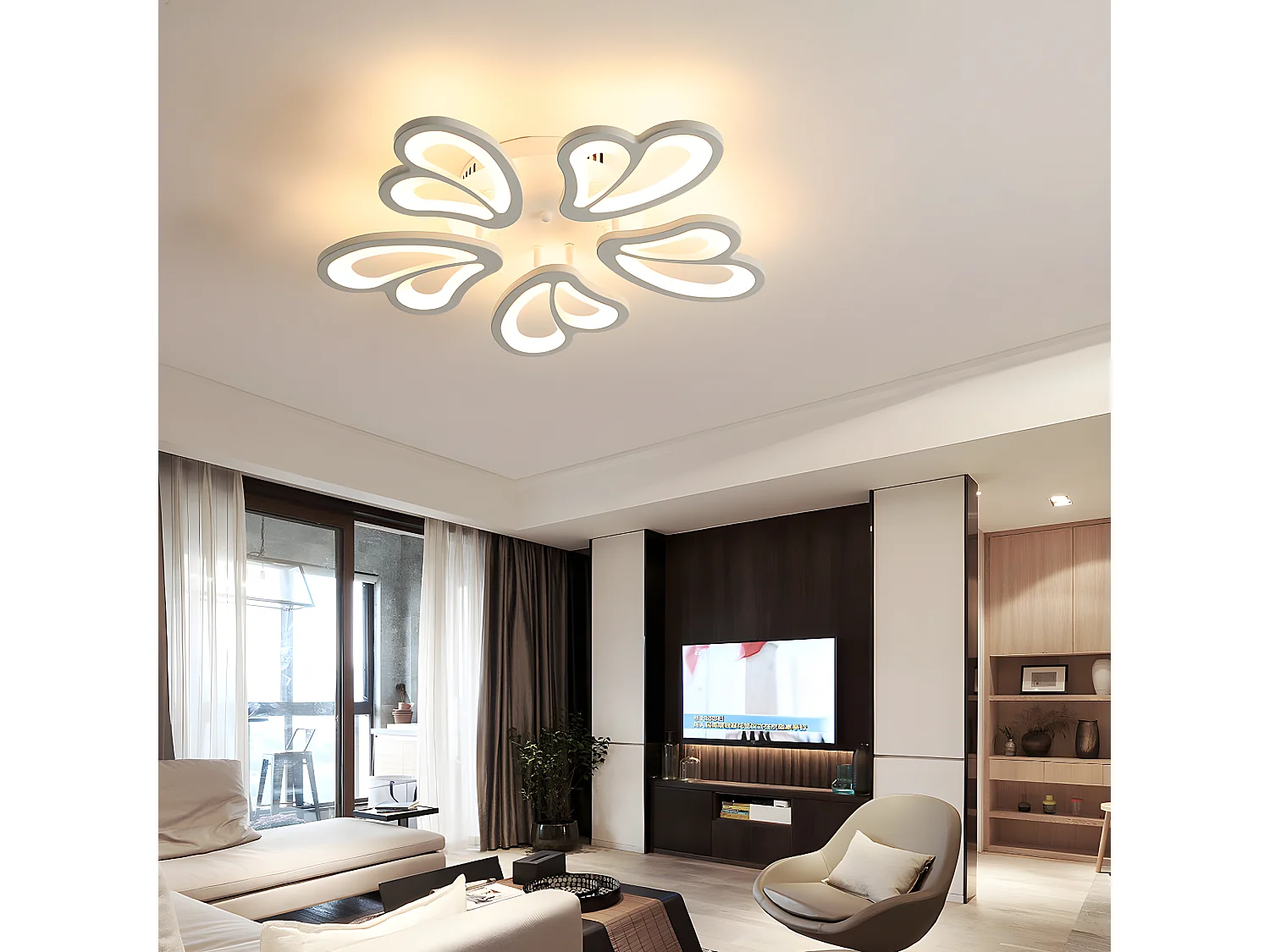 Plafonnier led 70w lustre créatif forme de fleur,  60 * 60 * 9cm,  en acrylique, dimmable