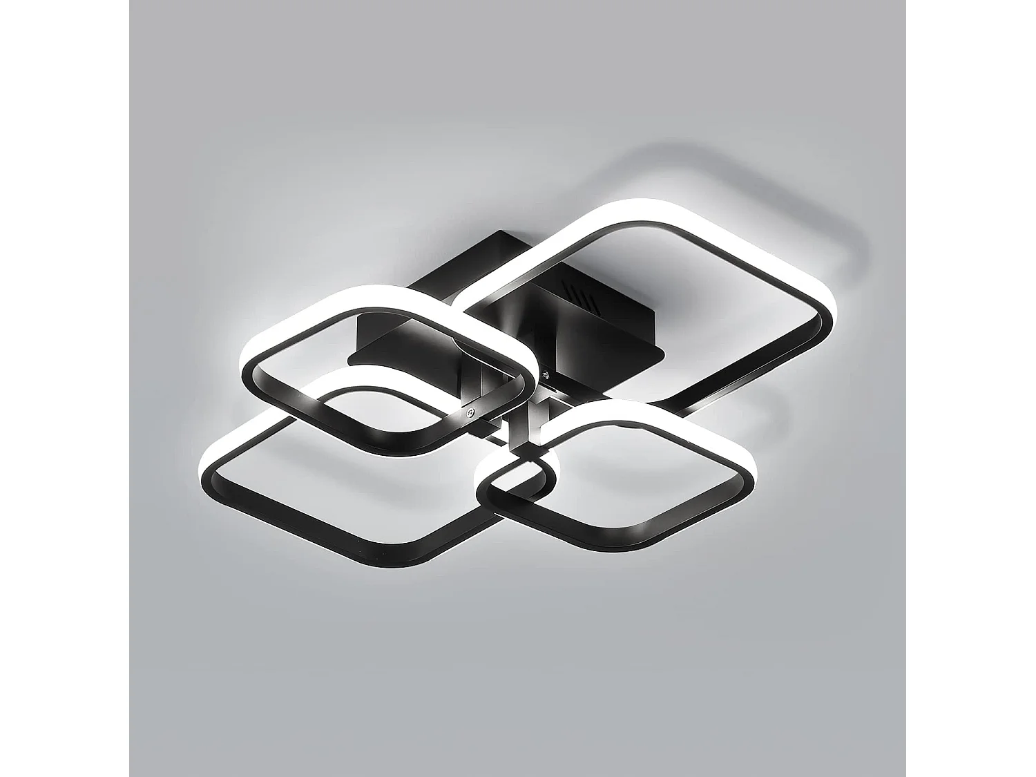 Plafonnier led moderne, 58*46cm, avec 4 carrés lustre noir, lumière blanc froid