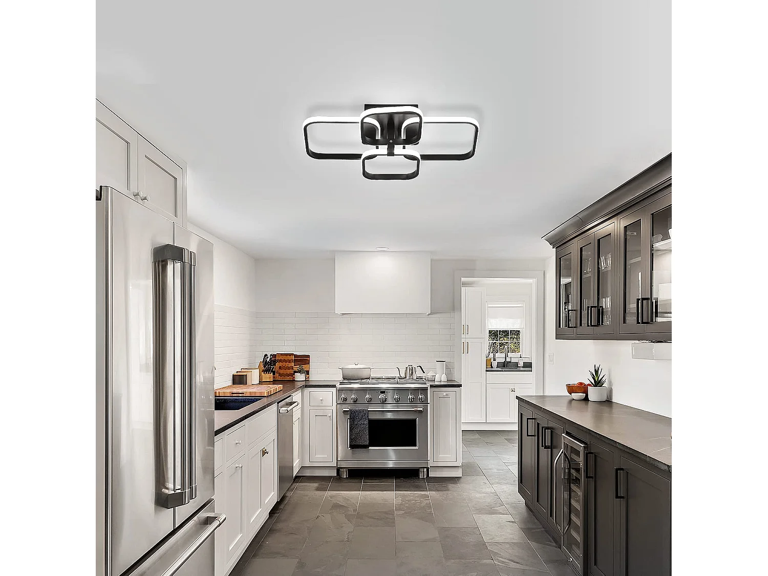 Plafonnier led moderne, 58*46cm, avec 4 carrés lustre noir, lumière blanc froid