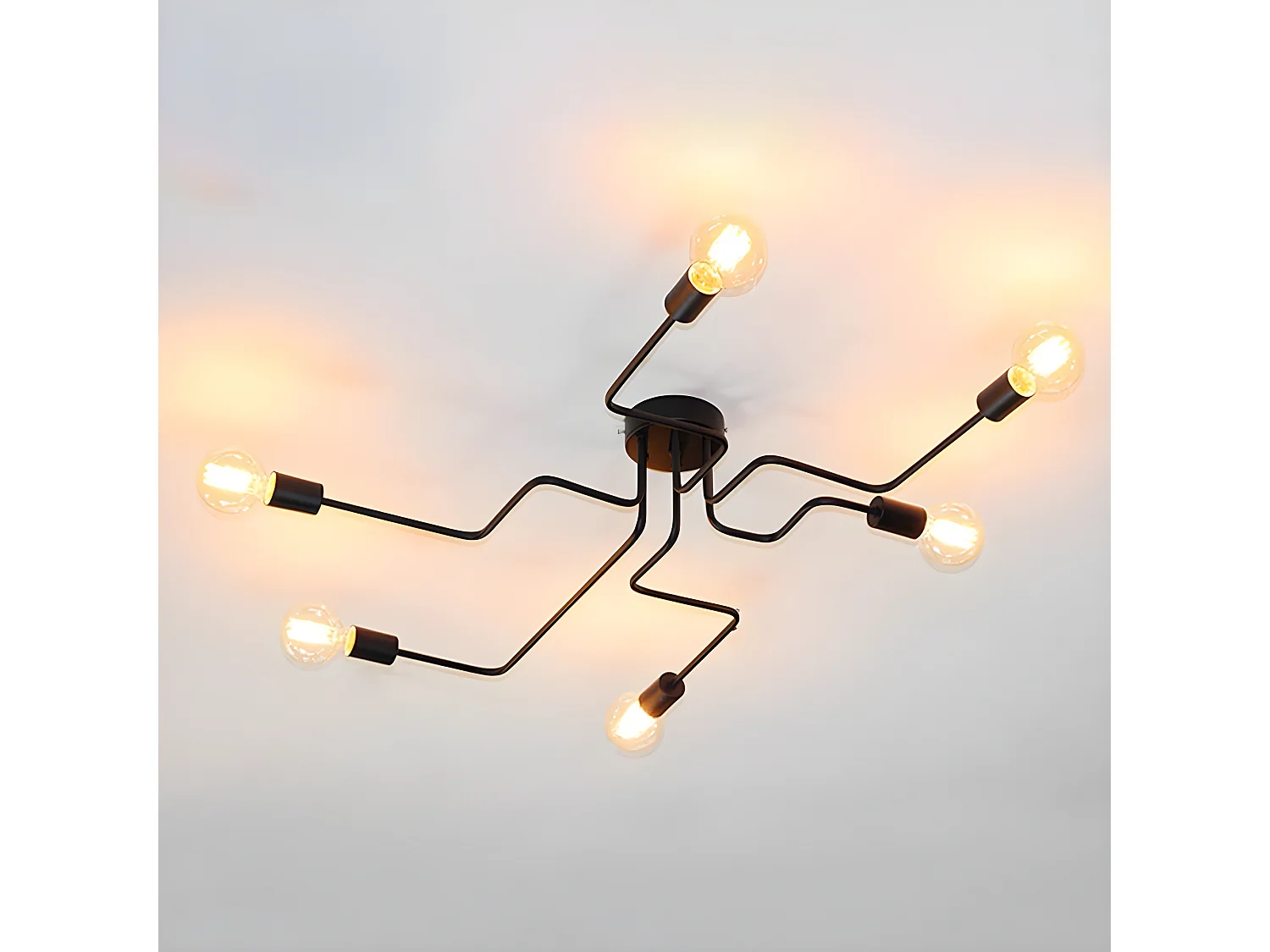 Zwart industrieel plafondlicht E27, L800*W650*H120mm, zwart, in metaal, zonder bollen